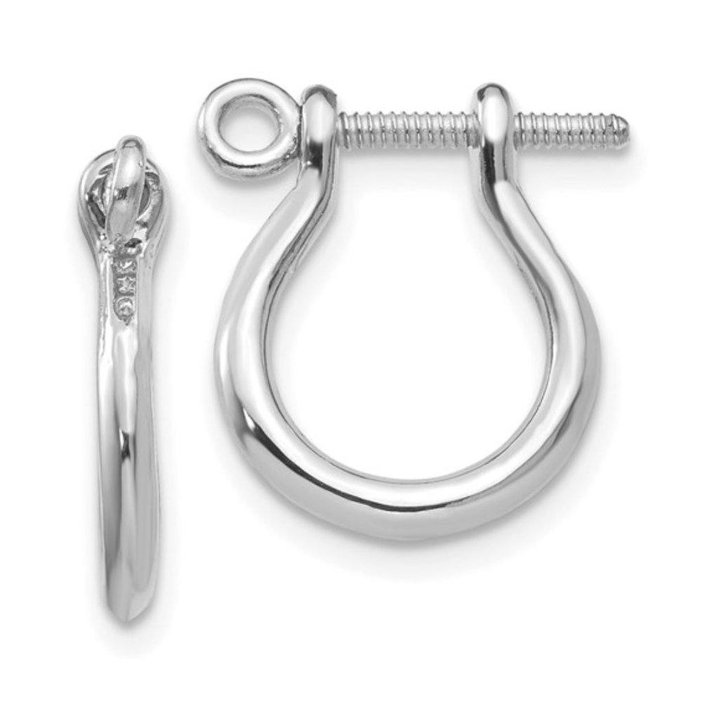 14k White Gold Mariner Nautical Shackle Link Screw Earrings, 1mm Post